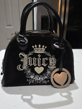 Juicy Couture Y2K  Brown  Velvet  Dome Satchel with Gold Heart Medallion
